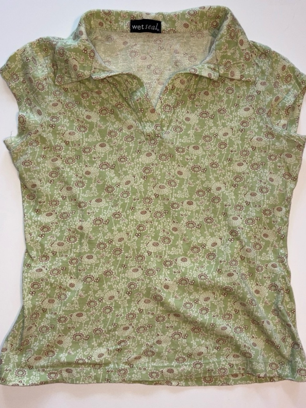 Wet Seal Light Green Floral Collared Top